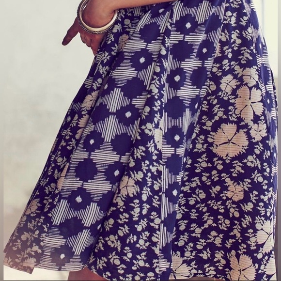 ANTHROPOLOGIE Maeve Indiga Swing Floral Dress Tasseled Back Lace Up Navy Size S - Picture 4 of 15